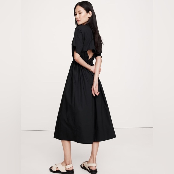 NWT!Banana Republic Black Cotton Poplin Open-Back Shirt Dress -Multiple Size♟️